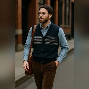 Vintage Roundtree & Yorke Men’s Fair Isle Knit Sweater Vest XL Navy Blue US Made